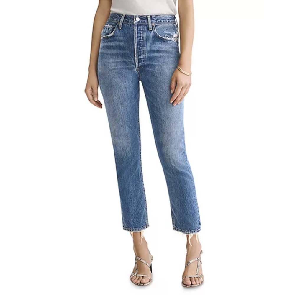 AGOLDE Riley High Rise Straight Crop Button Fly Jeans Blue 29